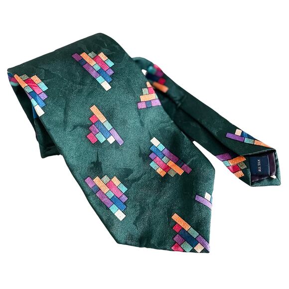 Vintage Pierre Cardin 100% Silk Tie Geometric Tetris Squares 4" w - Picture 1 of 6